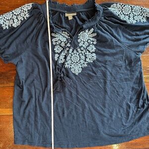 Navy Blue Embroidered Women's Top